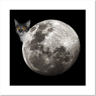 cat moon t-shirt Posters and Art